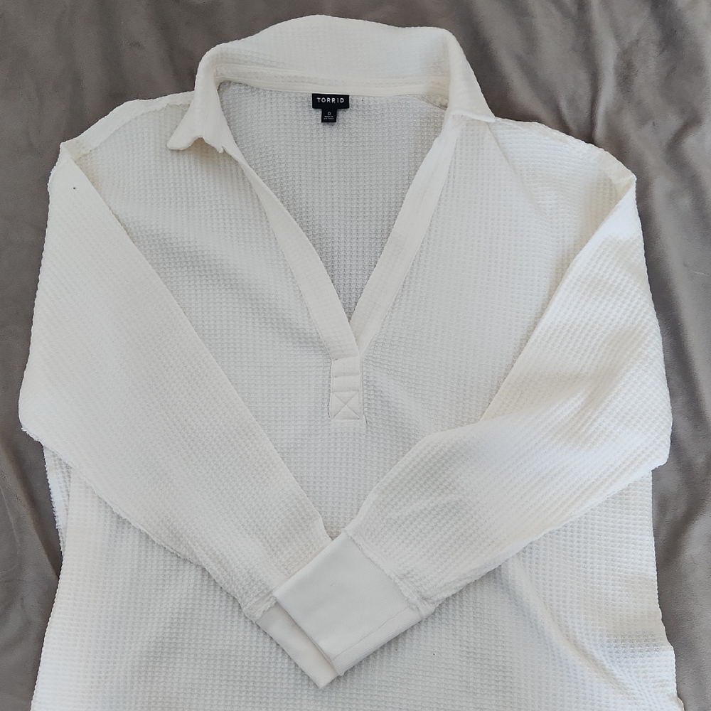 Torrid Cream Waffle Knit Long Sleeve Top